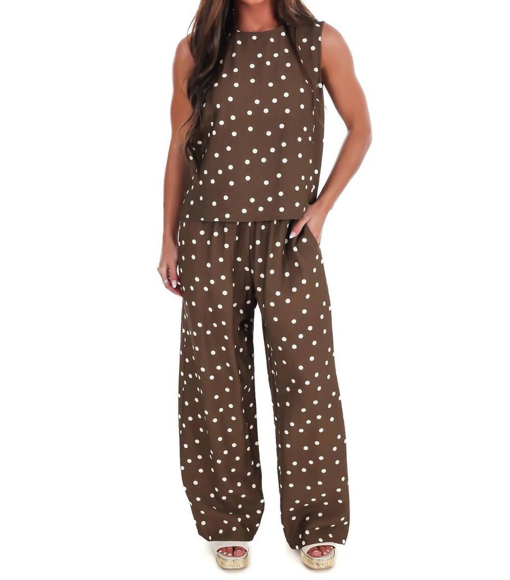 NEW SHE + SKY sweet talk polka dot tank top in brown